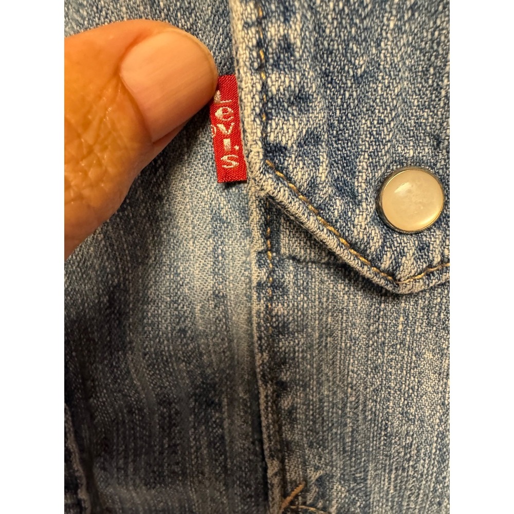 Levis Pearl Snap Denim Long Sleeve Blue Shirt Mens Western Red Tab Sz L - Picture 6 of 16